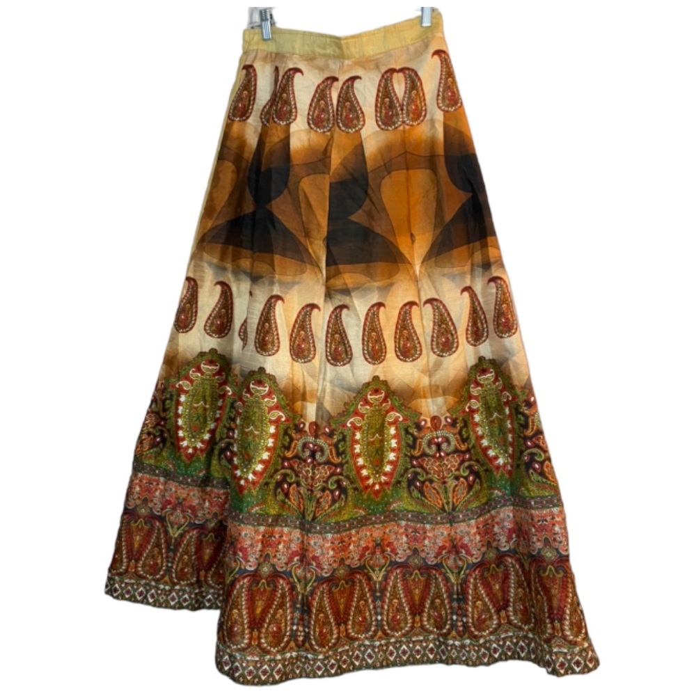Vintage Skirt Gold Paisley Maxi Midi Floaty Boho Sz M/L Festival Beach Handmade - Picture 2 of 5